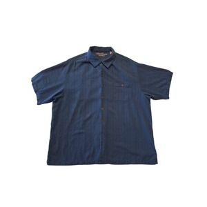 Caribbean Silk Blend Shirt Mens 2X Blue Button Up Camp Casual